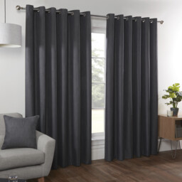 Hoxton Blackout Eyelet Curtains - Charcoal / 168cm / 183cm - thumbnail 2