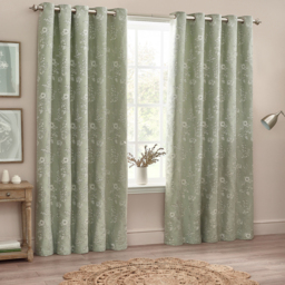 Set of 2 Sophia Jacquard Floral Eyelet Curtains - Sage / 229cm - thumbnail 3