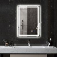 HOMCOM Bathroom Mirror with Bluetooth Lights Demister Pad - Silver with Clock - image 1