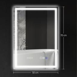 HOMCOM Bathroom Mirror with Bluetooth Lights Demister Pad - Silver with Clock - thumbnail 3