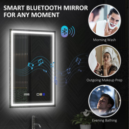 HOMCOM Bathroom Mirror with Bluetooth Lights Demister Pad - Silver with Clock - thumbnail 5