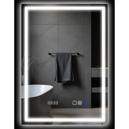 HOMCOM Bathroom Mirror with Bluetooth Lights Demister Pad - Silver with Clock - thumbnail 2