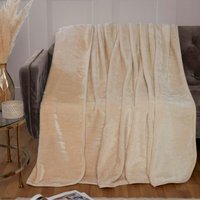 Dyed Mink Faux Fur Polyester Super Soft Cosy Plain Throw - Cream / 150cm - thumbnail 1