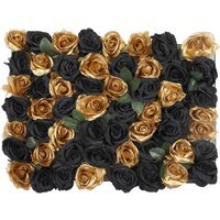 Artificial Flowers Wall Panels - Black & Champagne Gold Roses with Leaves