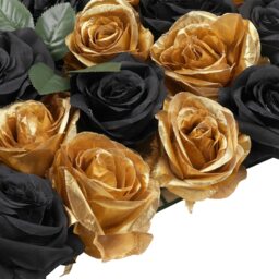 Artificial Flowers Wall Panels - Black & Champagne Gold Roses with Leaves - thumbnail 5