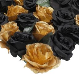 Artificial Flowers Wall Panels - Black & Champagne Gold Roses with Leaves - thumbnail 4