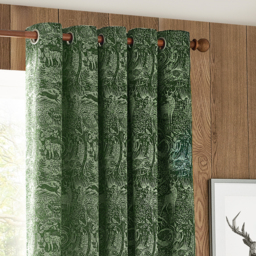 Set of 2 Winter Woods Chenille Eyelet Curtains - Emerald / 117cm / 137cm - thumbnail 2