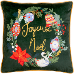 Deck The Halls Embroidered Cushion - Pine Green / Polyester - thumbnail 2