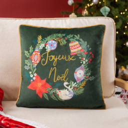 Deck The Halls Embroidered Cushion - Pine Green / Polyester - thumbnail 3