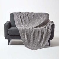 Homescapes Grey Diamond Cable Knit Cotton Throw - Grey - image 1