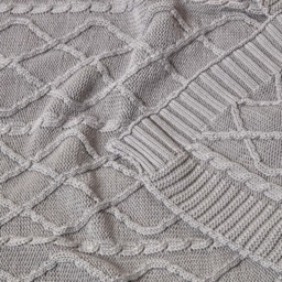 Homescapes Grey Diamond Cable Knit Cotton Throw - Grey - thumbnail 5