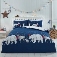 Polar Bears Friends Duvet Cover Set with Pillowcase - Navy / Double