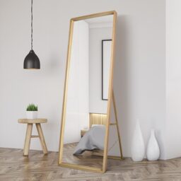 Solid Oak Rounded Corner Cheval Mirror - Brown - thumbnail 2