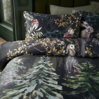 Sherwood Forest 100 Cotton Printed Duvet Cover Set Single - Forest Green/Black