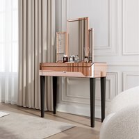 rose gold dressing table mirror Mirrored with Tri-Fold Makeup mirror