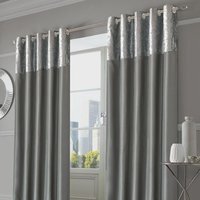 Sienna Pair of Crushed Velvet Band Fully Lined Eyelet Curtains - Silver / 167cm / 182cm
