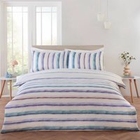 Horizon Stripped Polyester Reversible Duvet Cover Set with Pillowcase - Blue / King