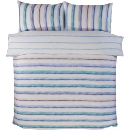 Horizon Stripped Polyester Reversible Duvet Cover Set with Pillowcase - Blue / King - thumbnail 3
