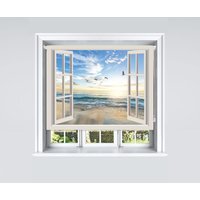 Lister Cartwright Window Beach View Scenic Design Blackout Roller Blinds - Cream / 180 X 160 CM - thumbnail 1