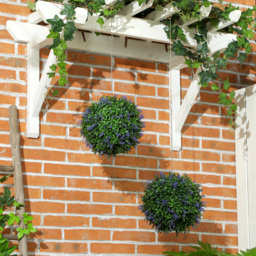 HOMCOM Set of 2 Artificial Plant Topiary Balls Fake Plants Purple - Purple - thumbnail 2