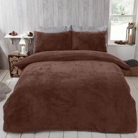Teddy Fleece Duvet Cover Set - Chocolate / King