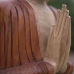 Hand Carved Suar Buddha Statue, Wood Natural Unique Art - Brown - thumbnail 2