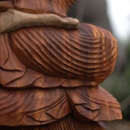Hand Carved Suar Buddha Statue, Wood Natural Unique Art - Brown - thumbnail 3