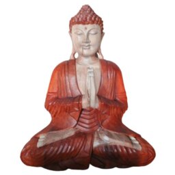 Hand Carved Suar Buddha Statue, Wood Natural Unique Art - Brown - thumbnail 5