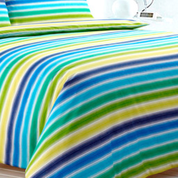 Multi Stripes Polycotton Printed Duvet Cover and Pillowcase Set - Blue - thumbnail 2