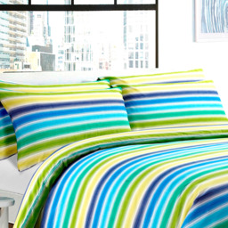 Multi Stripes Polycotton Printed Duvet Cover and Pillowcase Set - Blue - thumbnail 3