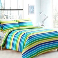 Multi Stripes Polycotton Printed Duvet Cover and Pillowcase Set - Blue - thumbnail 1