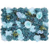 Artificial Flowers Wall Panels - Sky Blue & Turquoise Blue with Leaves