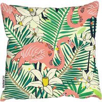 Abstract Flamingos With Palm Leaves Outdoor Cushion - Green / 60cm - thumbnail 1