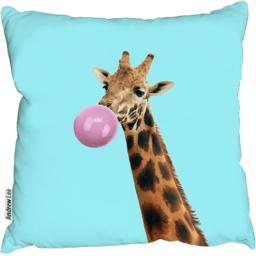 Concept Giraffe With Bubble Gum On Color Background Cushion - Blue / 60 - thumbnail 2