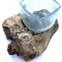 Molten Crackled Glass Tank on Wood - Brown / Wood