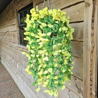 Morning Glory Trailing Flowers with Rattan Wicker Hanging Baskets - Yellow - thumbnail 1