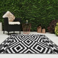 JVL Lightweight Reversible Plastic Woven Outdoor Rug, 133x190cm - Black - thumbnail 1