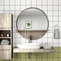 kleankin Round Bathroom Mirror with Shelf Wall Mounted Makeup Mirror - Grey