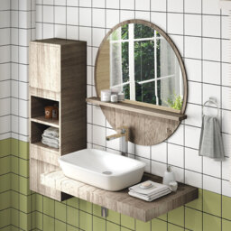kleankin Round Bathroom Mirror with Shelf Wall Mounted Makeup Mirror - Grey - thumbnail 3