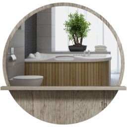 kleankin Round Bathroom Mirror with Shelf Wall Mounted Makeup Mirror - Grey - thumbnail 4