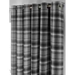 Oban Checked Tartan Room Darkening Ring Top Curtains - Grey, Charcoal, Silver / 229cm - thumbnail 4