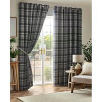 Oban Checked Tartan Room Darkening Ring Top Curtains - Grey, Charcoal, Silver / 229cm - thumbnail 1