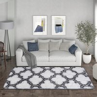 Anti-Skid Shaggy Area Rug Geometric Indoor - Grey and White - thumbnail 1