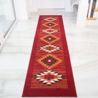 Red Terracotta Tribal Geometric Living Room Rug - Red / 240 x 60cm - thumbnail 1
