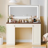 white and brown dressing table solid wood dressing table and cabinet integrated master bedroom French cream style retractable dressing table White dressing table out of stock39.3- main image 1