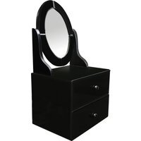 Gala Black Glass Vanity Mirror with Drawers - Black