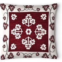 Chenille Floral Woven Detail Cushion - Wine