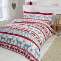 Scandi Christmas Cotton Duvet Set With Pillowcase - Red / Double - image 1