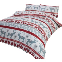 Scandi Christmas Cotton Duvet Set With Pillowcase - Red / Double - thumbnail 2
