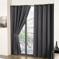 Woven Thermal Blackout Eyelet Curtains - Charcoal / 228cm / 168cm - image 1